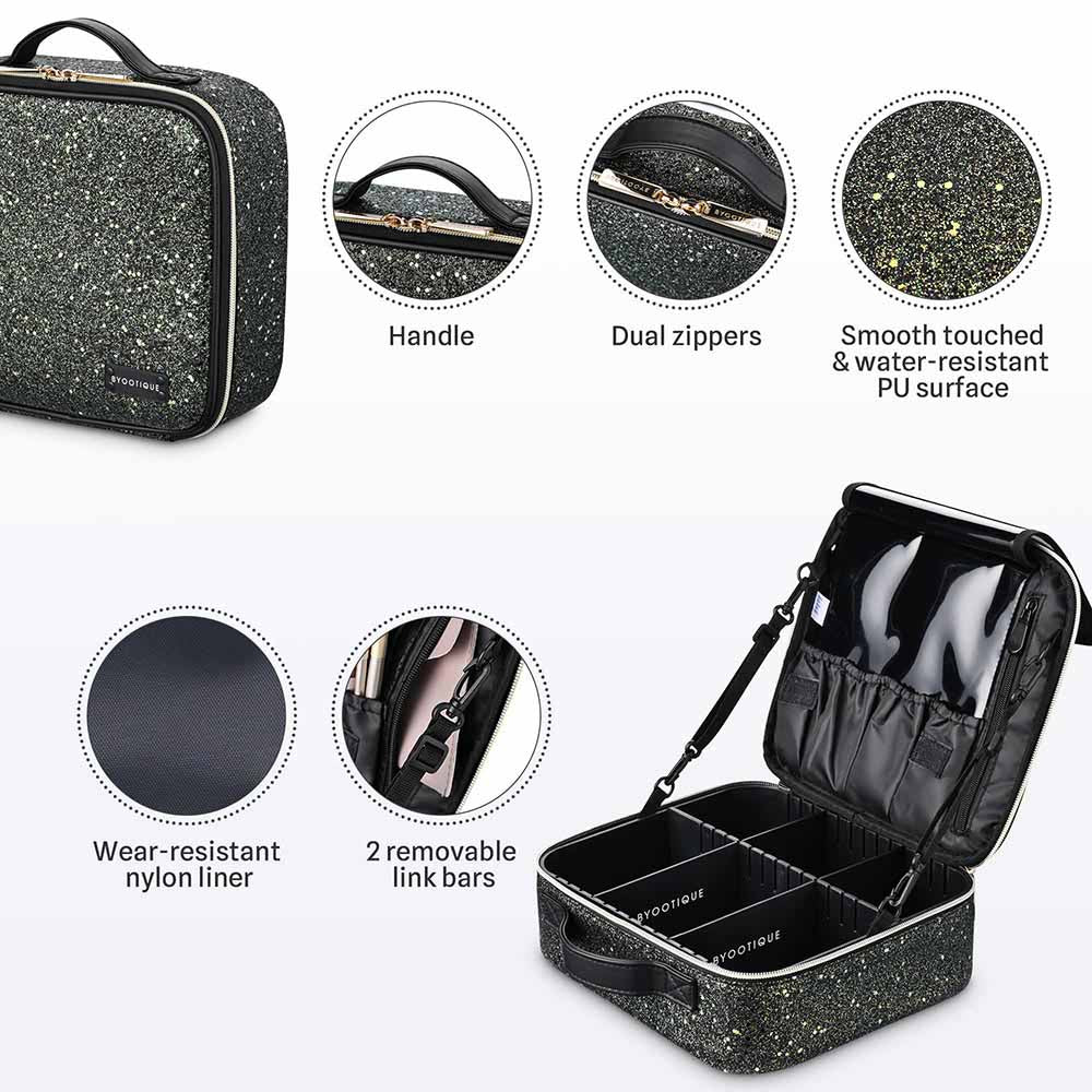 Yescom Sparkle Makeup Train Case w/ Dividers & Brush Holder Image