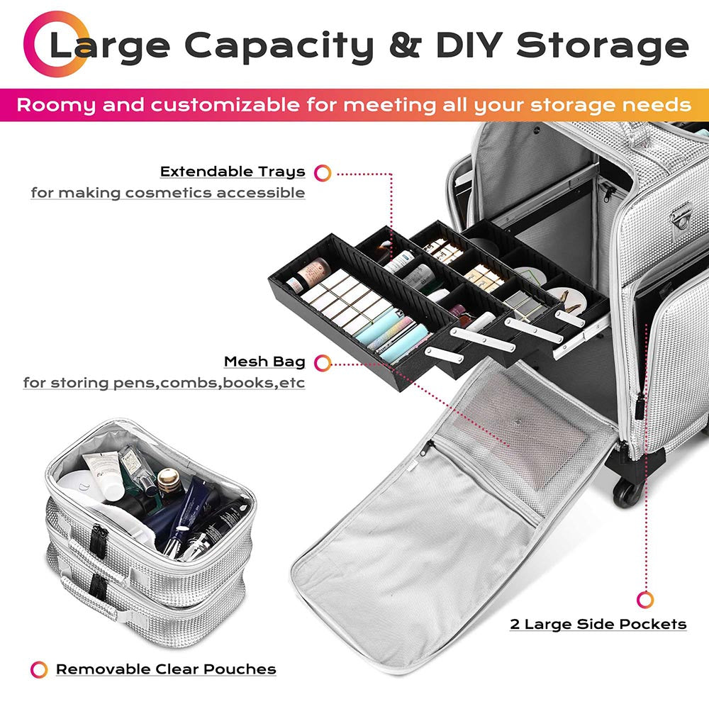 Yescom Makeup Case on Wheels with Trays & Large Capacity Image