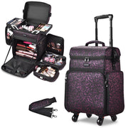 Yescom Hair Stylist Rolling Case Makeup Organizer 2-Tier, Purple Image