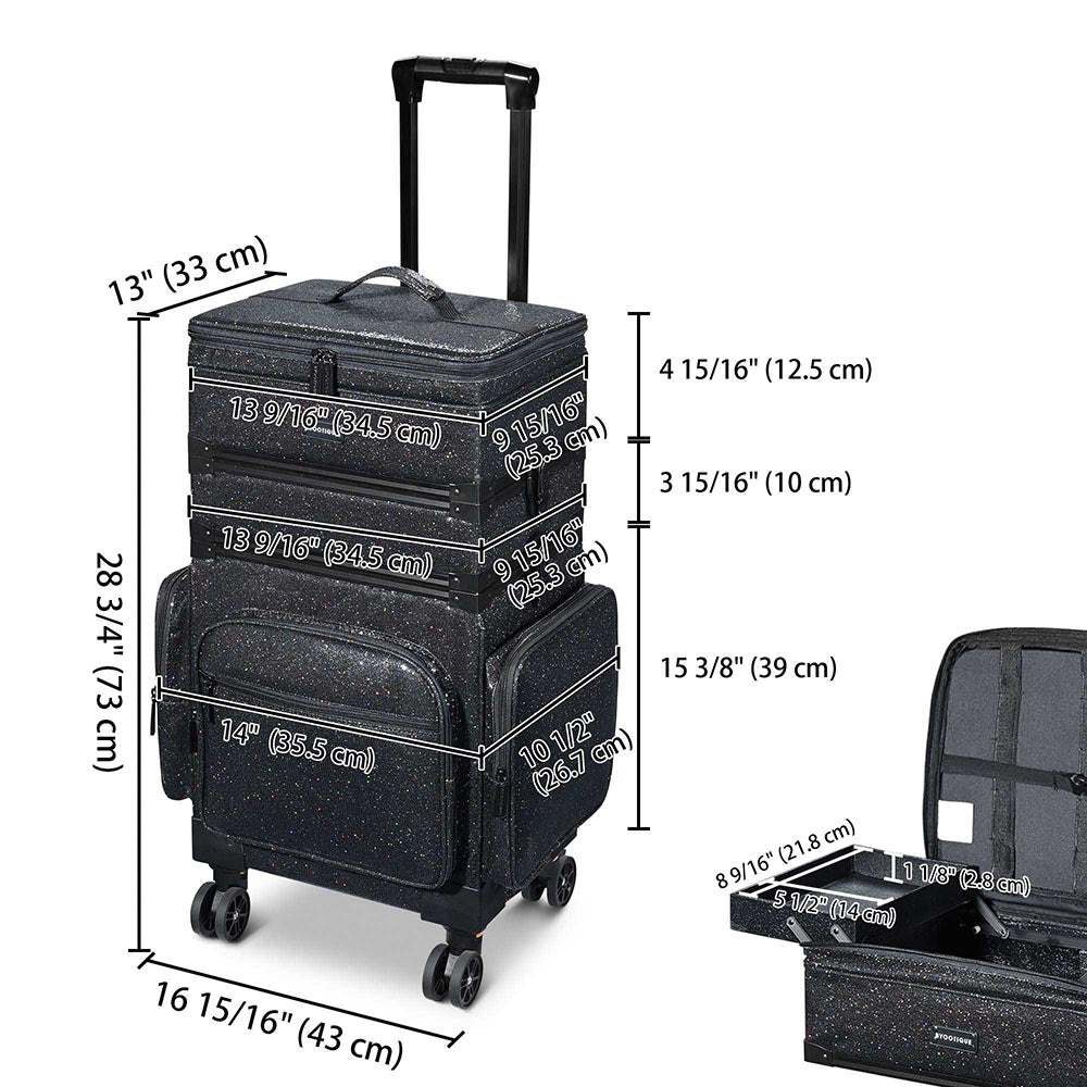 Yescom Sparkle 3 in 1 Rolling Makeup Case Hairdresser Organizer Image