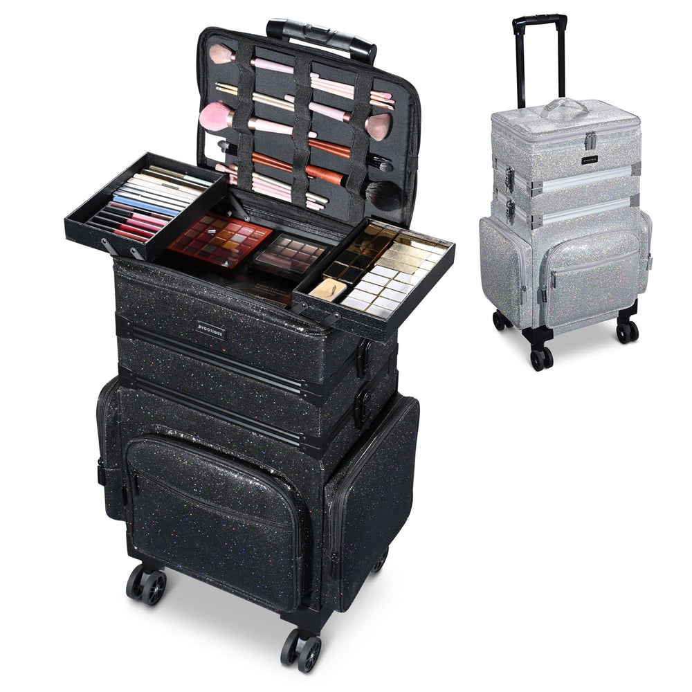 Yescom Sparkle 3 in 1 Rolling Makeup Case Hairdresser Organizer Image