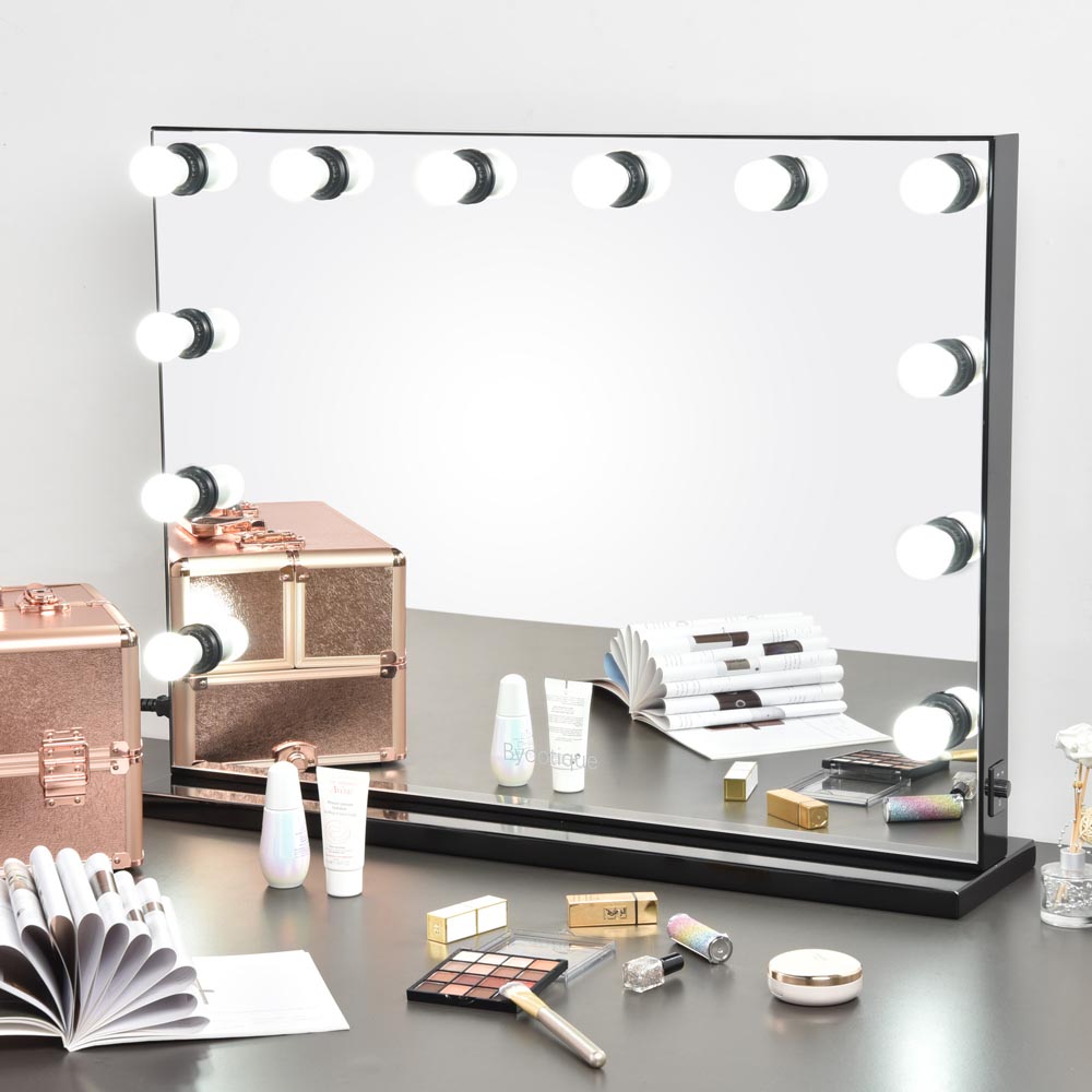 Yescom Hollywood Vanity Mirror 34x26 in Tabletop Wall Mount, Black Image