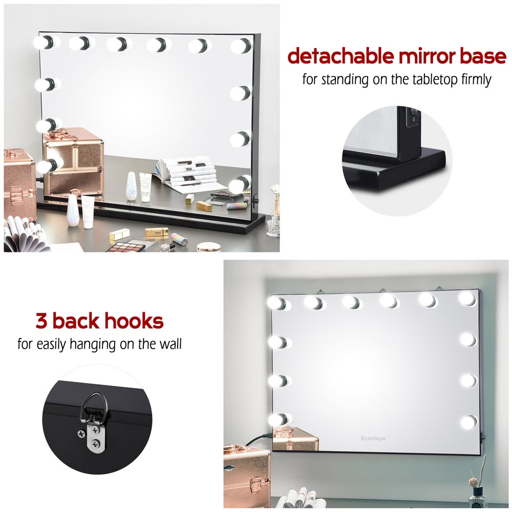 Yescom Hollywood Vanity Mirror 34x26 in Tabletop Wall Mount, Black Image