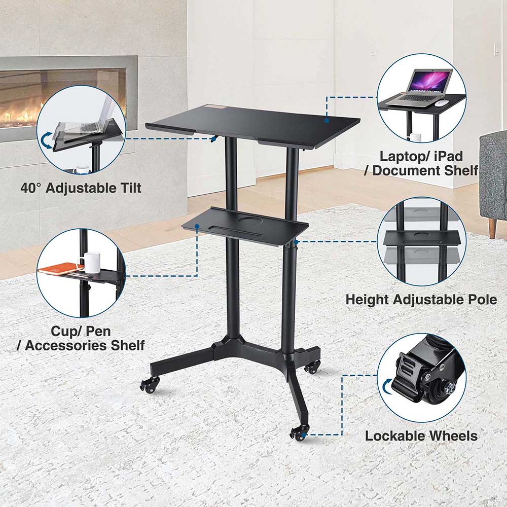 Yescom Height-Adjustable Mobile Laptop Cart on Wheels Image