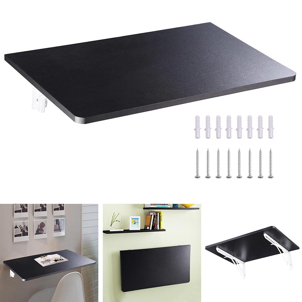 Yescom Wall Mount Fold Down Floating Table Desk Black/White, Black Image