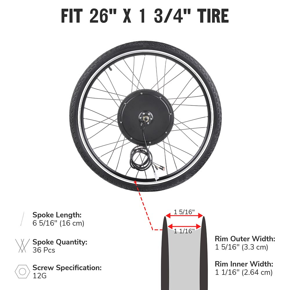 Yescom Brushless Electric Bicycle Engine, 48v 1000w Front Wheel Hub Motor Kit Image