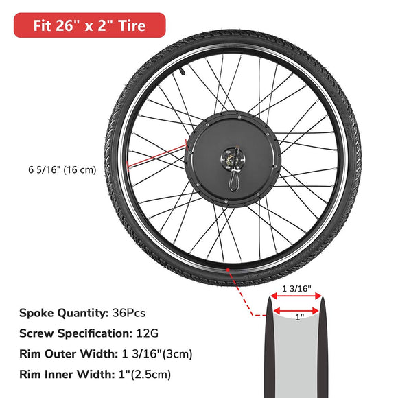 Yescom 26in Front Electric Bicycle Motor Conversion Kit 48v 1000w Image