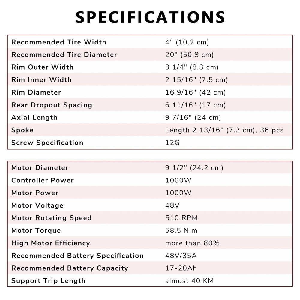 Yescom 20" Rear Wheel Electric Bicycle Motor Fat Tire Kit 48v 1000w Image