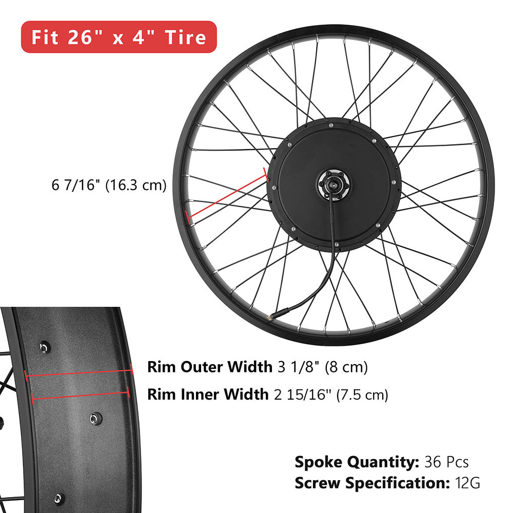 Yescom 26" Electric Bicycle Motor Front Wheel Fat Tire Kit 48v 1000w Image