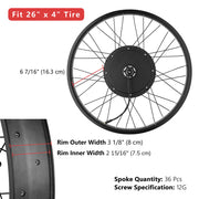 Yescom 26" Electric Bicycle Motor Front Wheel Fat Tire Kit 48v 1000w Image