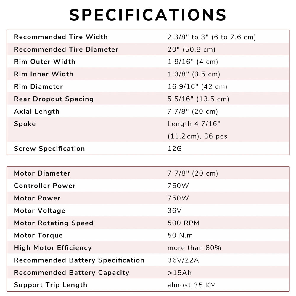 Yescom 20" Electric Bicycle Motor Rear Wheel Kit 36v 750w Image