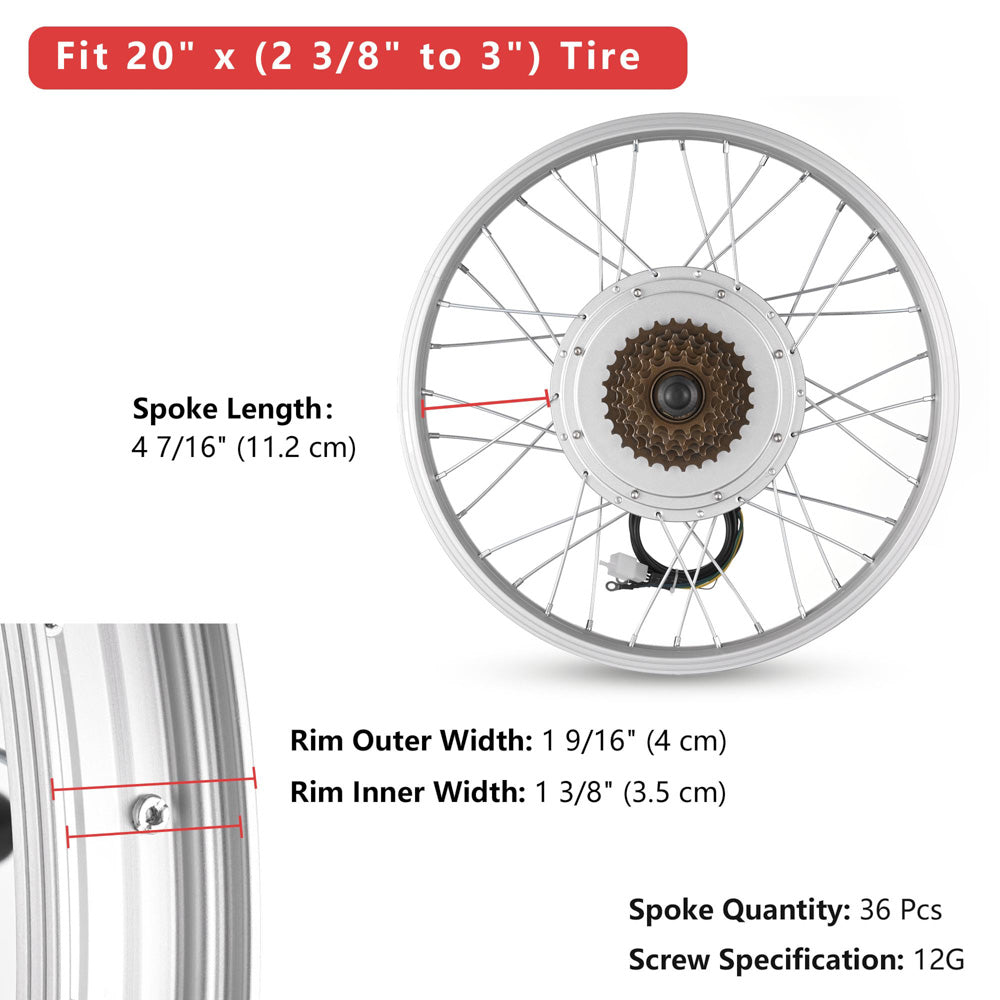 Yescom 20" Electric Bicycle Motor Rear Wheel Kit 36v 750w Image