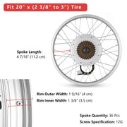 Yescom 20" Electric Bicycle Motor Rear Wheel Kit 36v 750w Image