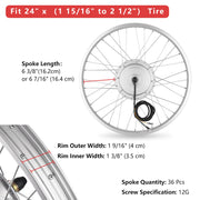 Yescom 24" Front Wheel Electric Bicycle Motor Kit 36v 750w Image