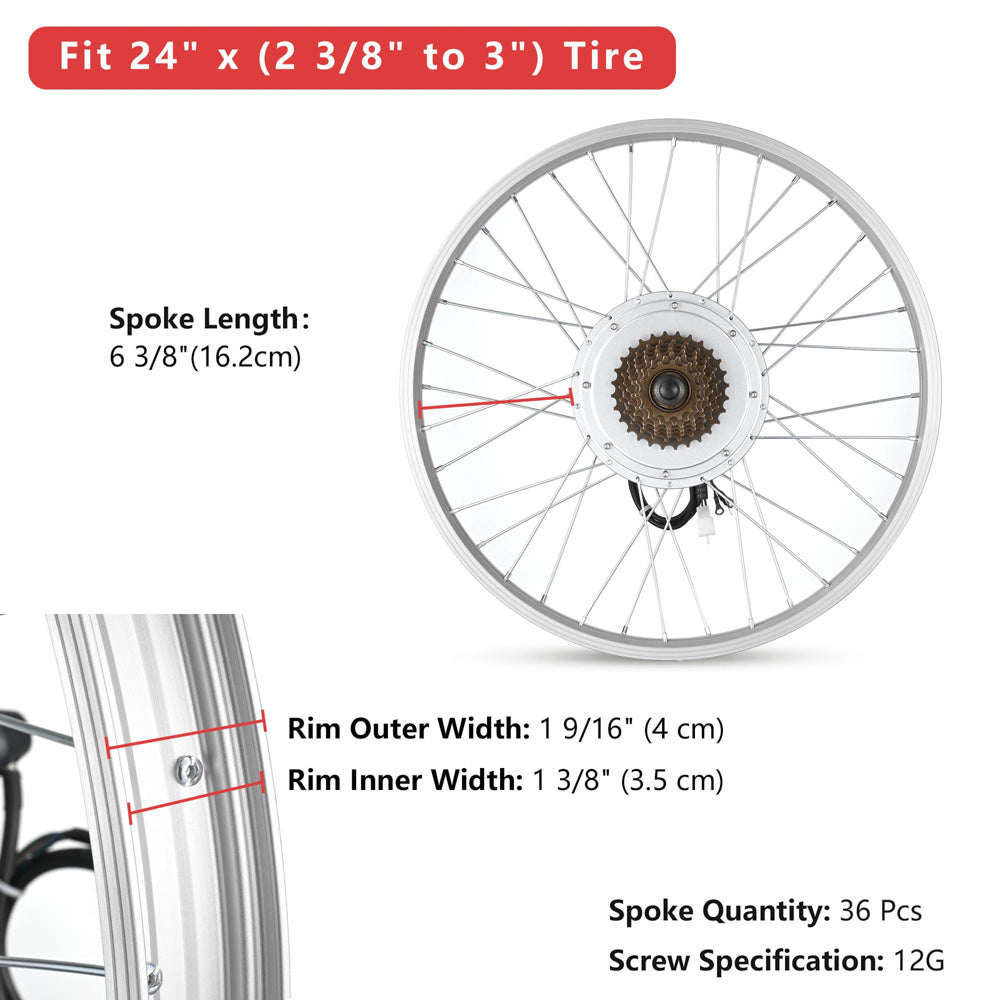 Yescom 24" Rear Wheel Electric Bicycle Motor Kit 36v 750w Image