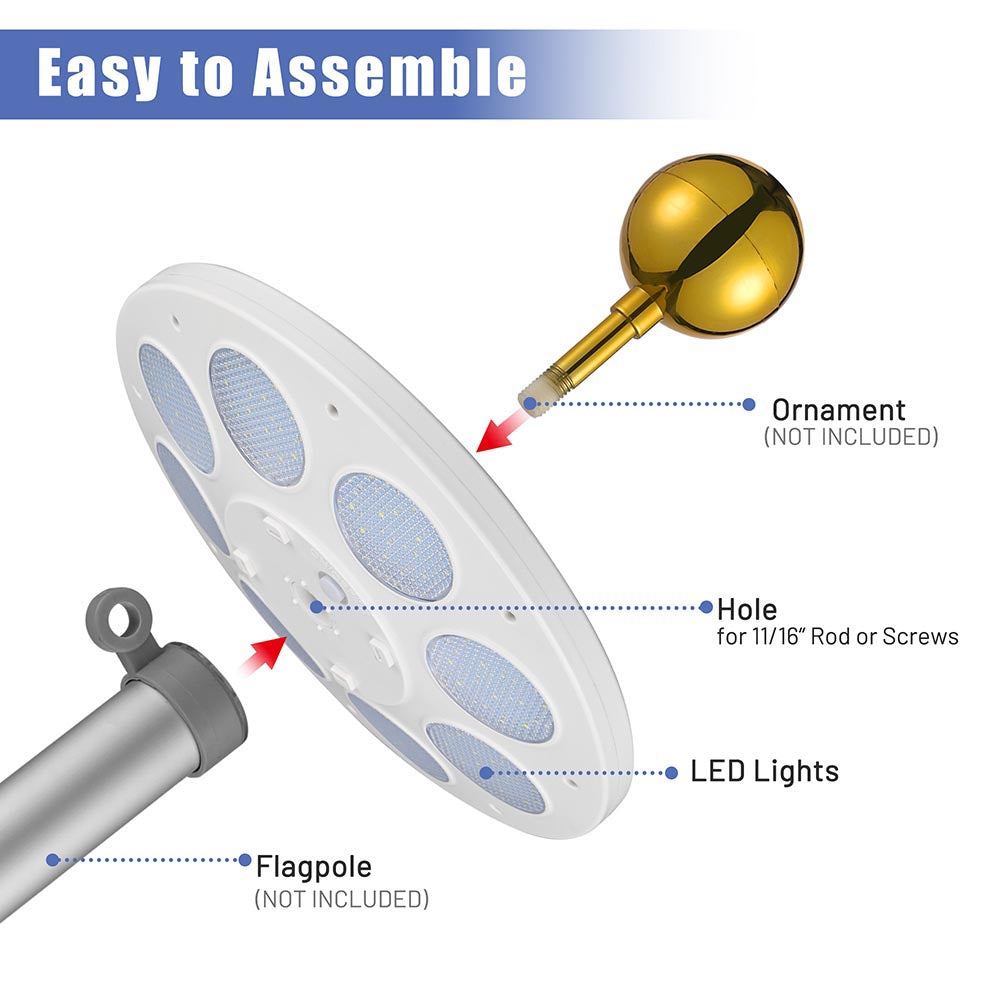 Yescom Solar Flagpole Light Topper Hole 11/16" 136LED Image