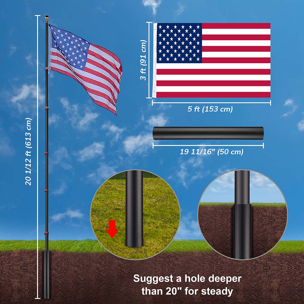 Yescom American Aluminum Telescopic Flagpole Set 20' Image