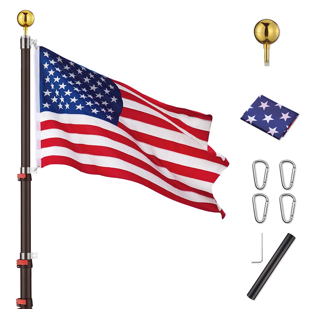 Yescom American Aluminum Telescopic Flagpole Set 20', Black Image