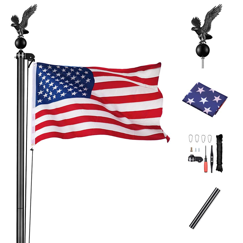 Yescom 20' Sectional Flag Pole and Flag Kit with Regal Eagle, Black Image