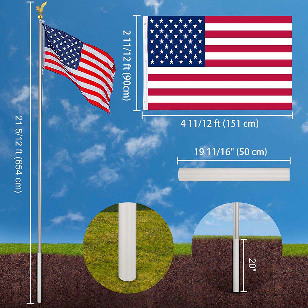 Yescom 20' Sectional Flag Pole and Flag Kit with Regal Eagle Image