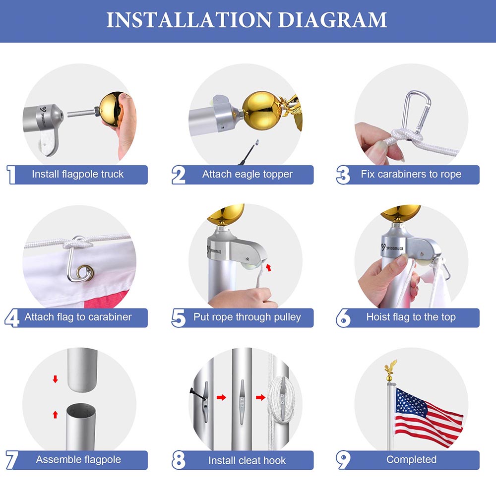 Yescom 20' Sectional Flag Pole and Flag Kit with Regal Eagle Image