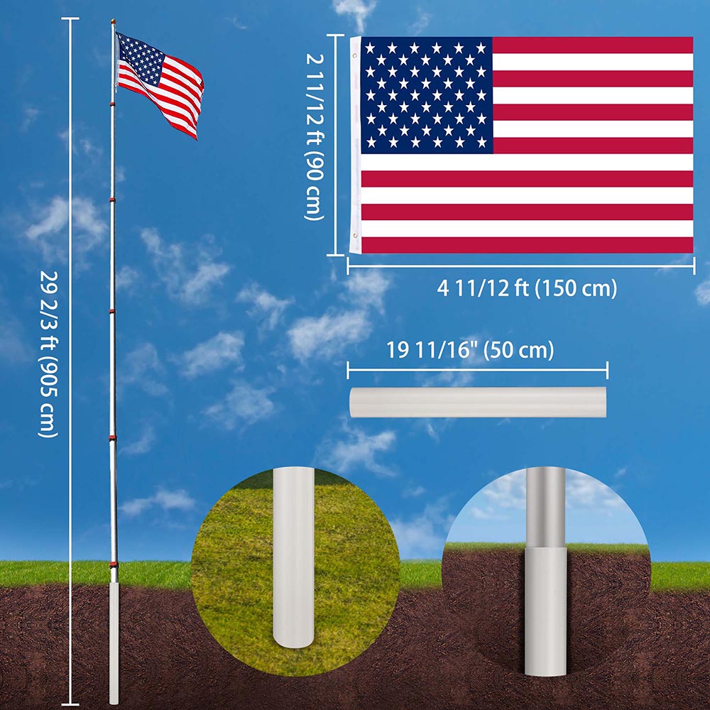 Yescom 30' Telescopic Flag Pole and Flag Kit with Regal Eagle Image