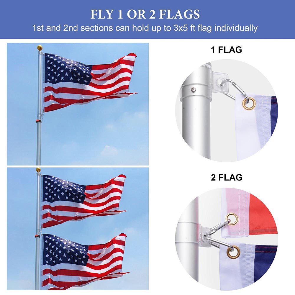 Yescom 30ft. Telescopic Flagpole with Tire Mount Jeep RV Flagpole Image