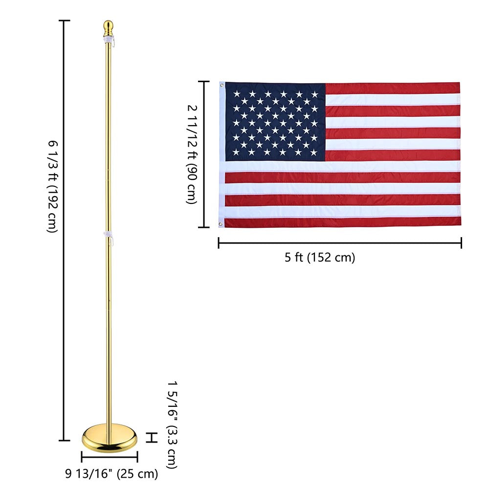 Yescom 6' Indoor Flagpole with Stand US Flag Image