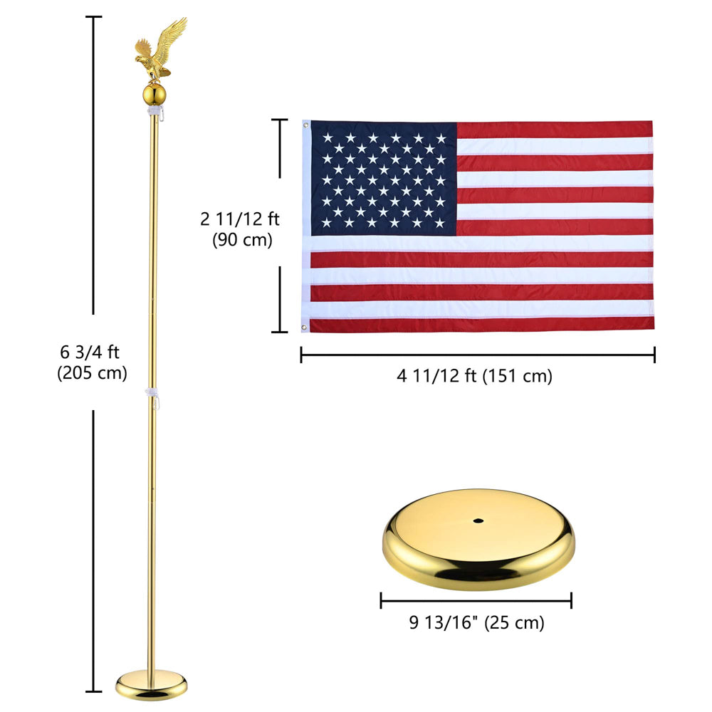 Yescom 6' Indoor Flagpole with Stand US Flag Image