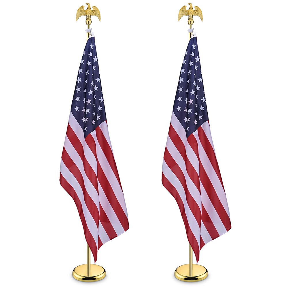 Yescom 6' Indoor Flagpoles with Stand US Flag 2-Pack, Gold Pole+Eagle Image