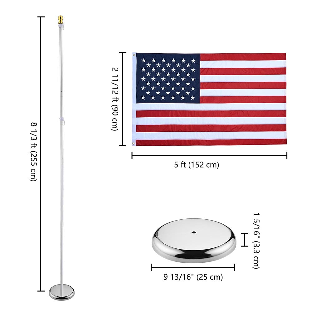 Yescom 8' Indoor Flagpoles with Stand US Flag 2-Pack, Aluminum Pole Base+Ball Image