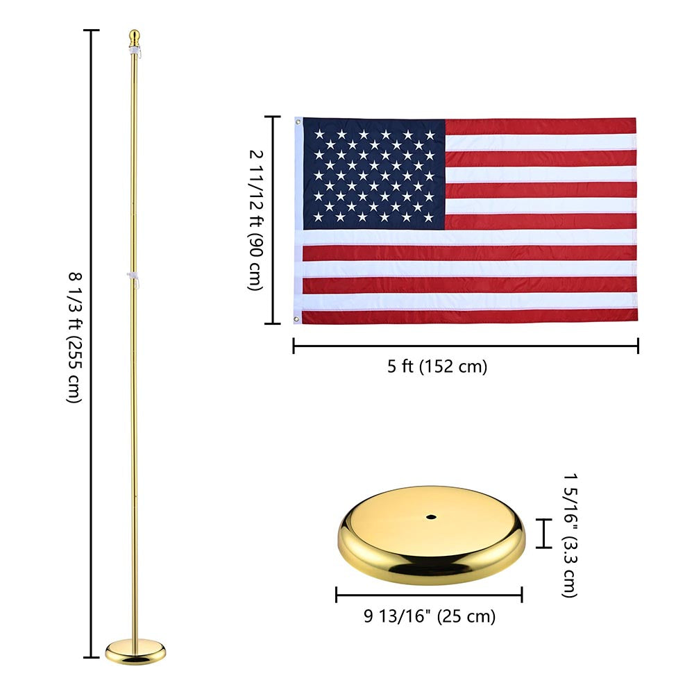 Yescom 8' Indoor Flagpole with Stand US Flag, Gold Pole+Ball Image