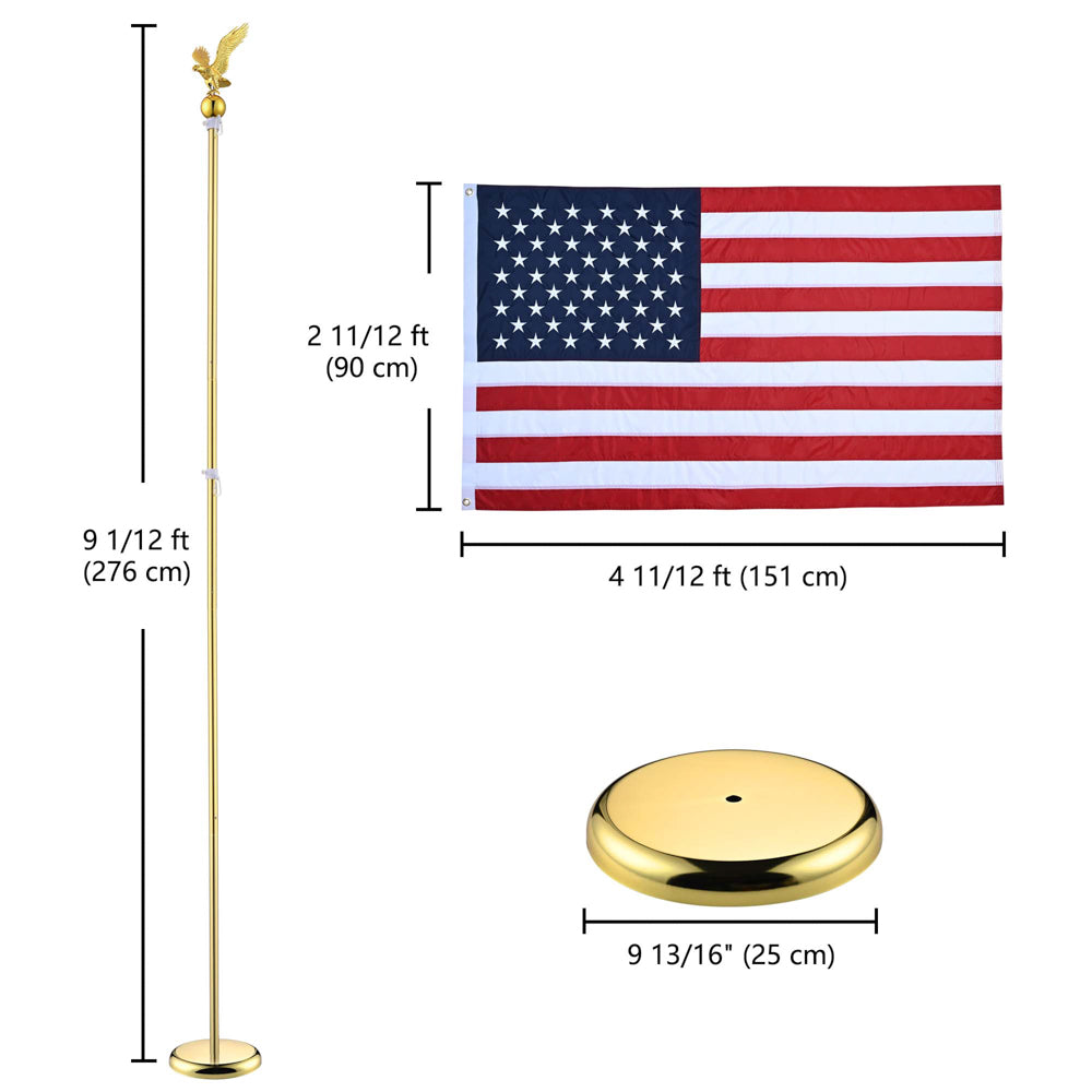 Yescom 8' Indoor Flagpole with Stand US Flag, Gold Pole+Regal Eagle Image