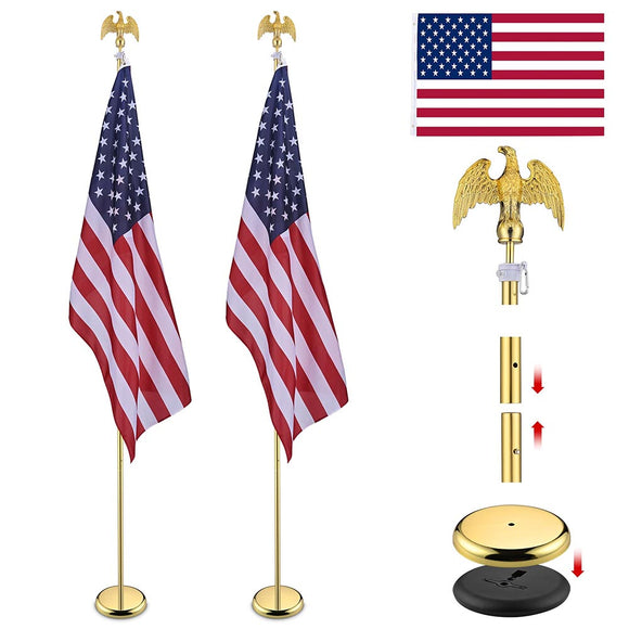 Yescom 8' Indoor Flagpoles with Stand US Flag 2-Pack Image