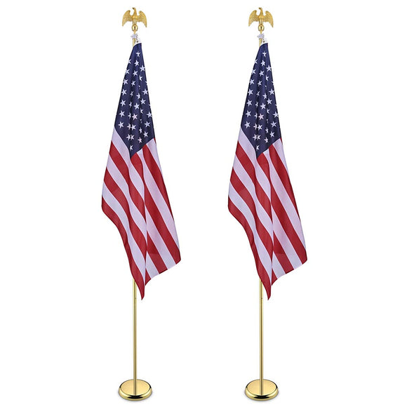 Yescom 8' Indoor Flagpoles with Stand US Flag 2-Pack Image