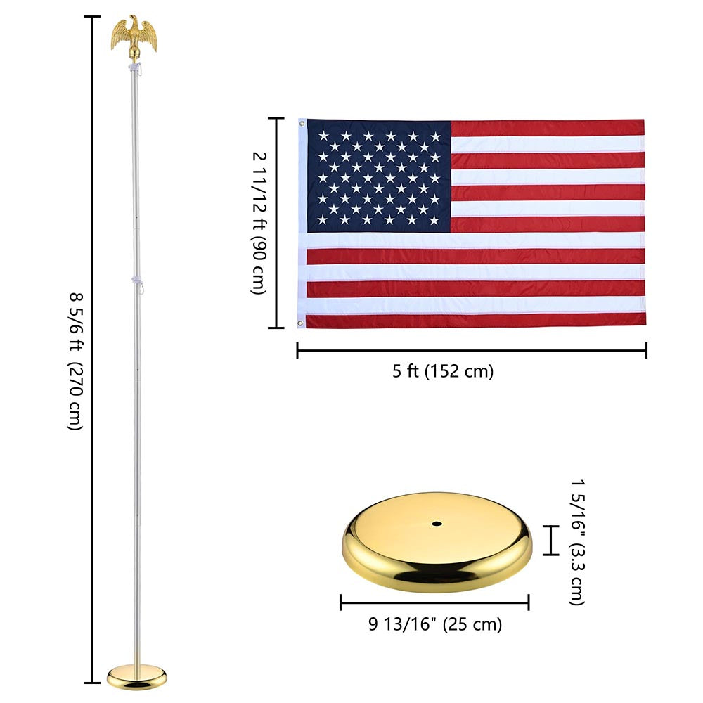 Yescom 8' Indoor Flagpoles with Stand US Flag 2-Pack, Aluminum Pole+Eagle Image