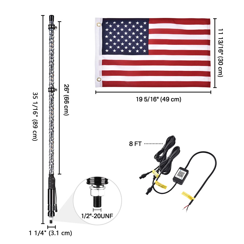 Yescom Whip Light for RZR UTV ATV 2ct/pack 3ft (APP & Remote) Image