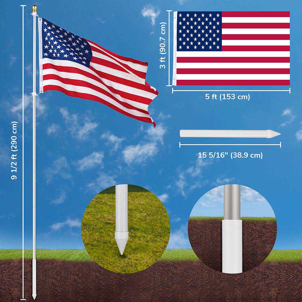 Yescom 10' Aluminum Sectional Flag Pole Set In Ground Flagpole Image