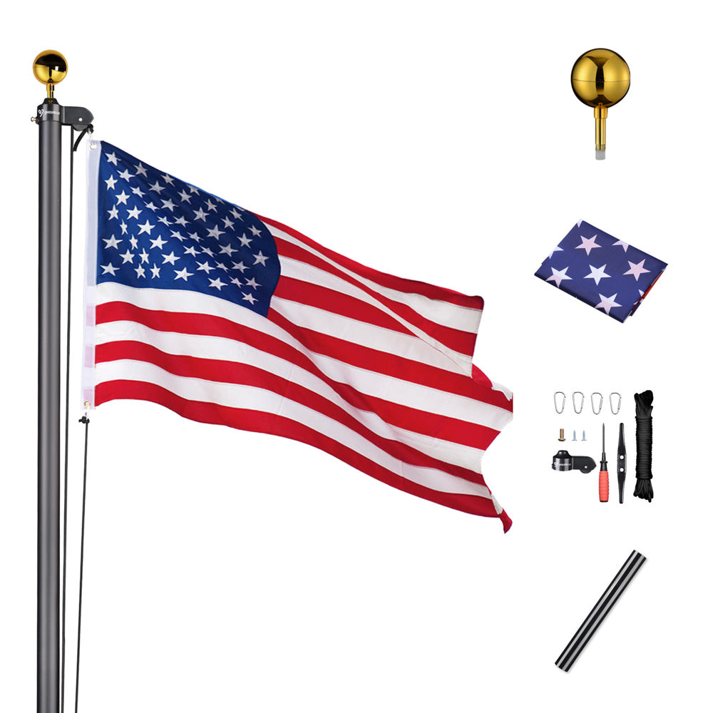 Yescom Bravery Flagpole 20' Sectional Flagpole Kit (13Gauge), Black Image