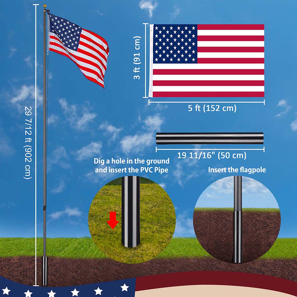 Yescom Bravery Flagpole 30' Sectional Flagpole Kit (13Gauge) Image