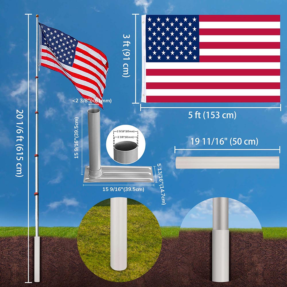 Yescom Aluminum Telescopic Flagpole Wheel Stand Set 20' Image