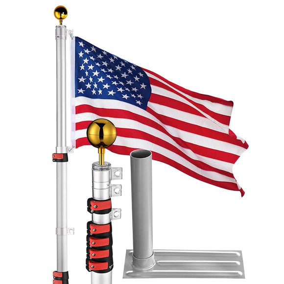 Yescom Aluminum Telescopic Flagpole Wheel Stand Set 20' Image