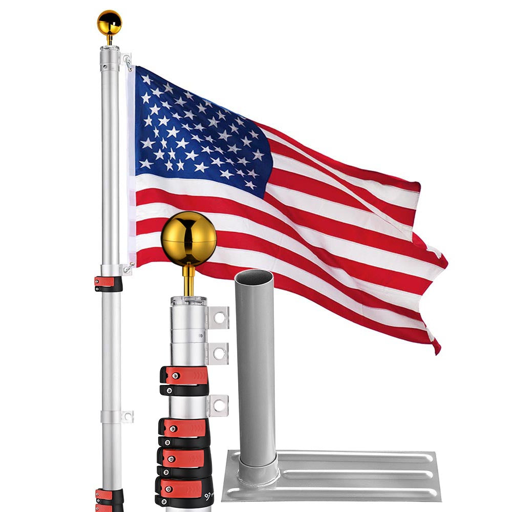 Yescom Aluminum Telescopic Flag pole Wheel Stand Set 25' Image