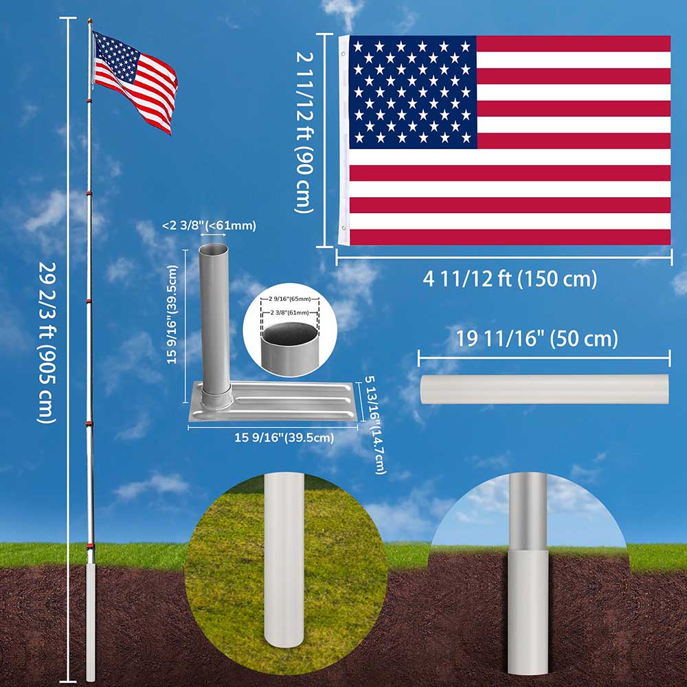 Yescom 30ft. Telescopic Flagpole with Tire Mount Jeep RV Flagpole Image