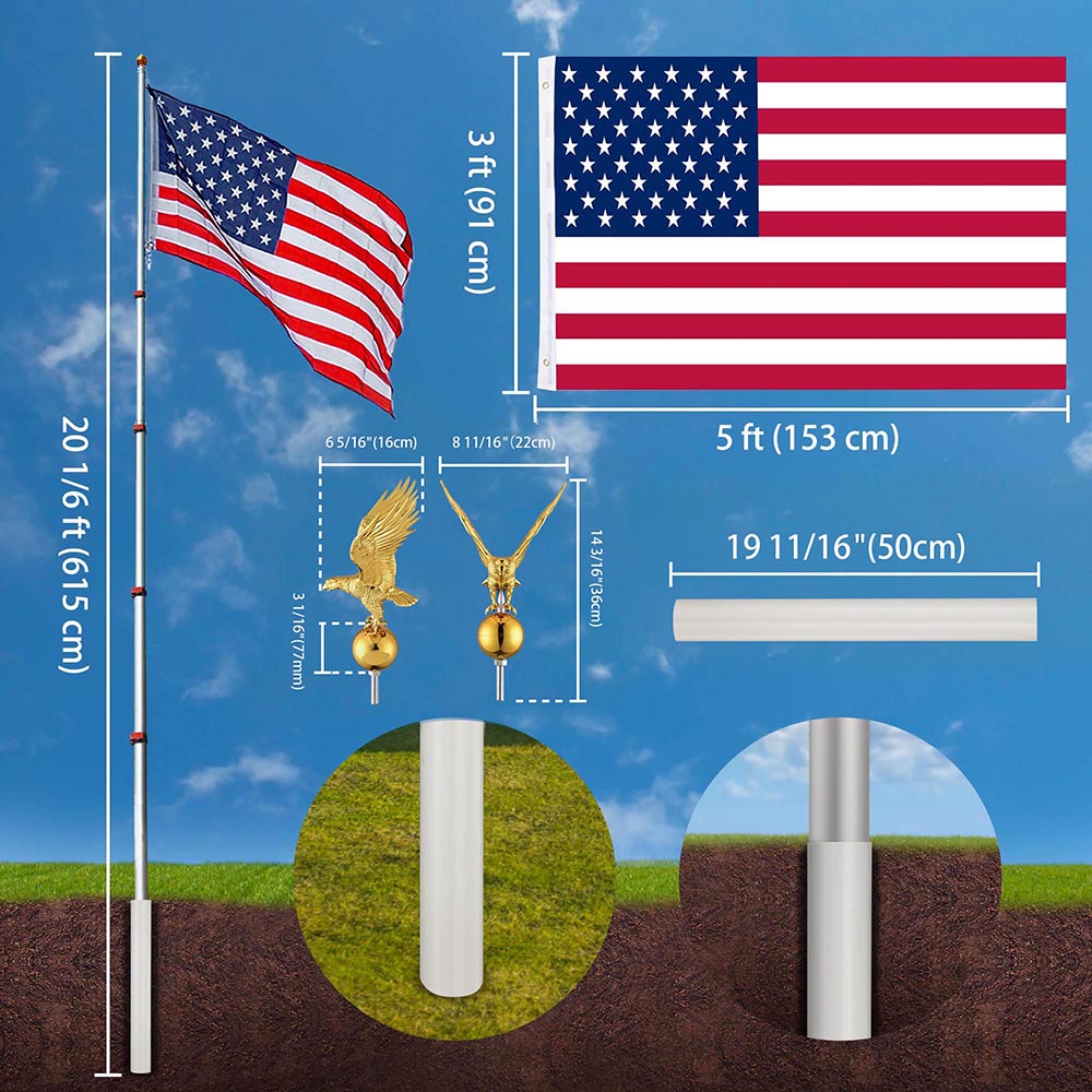 Yescom 20' Telescopic Flag Pole and Flag Kit with Regal Eagle Image