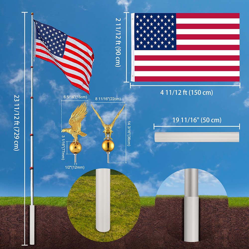 Yescom 25' Telescopic Flag Pole and Flag Kit with Regal Eagle Image