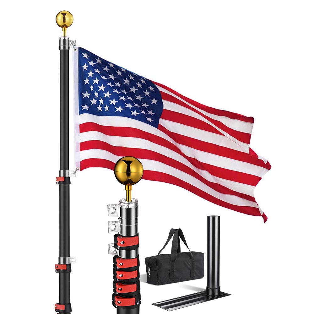 Yescom 20ft. Telescopic Flagpole with Tire Mount Black Image