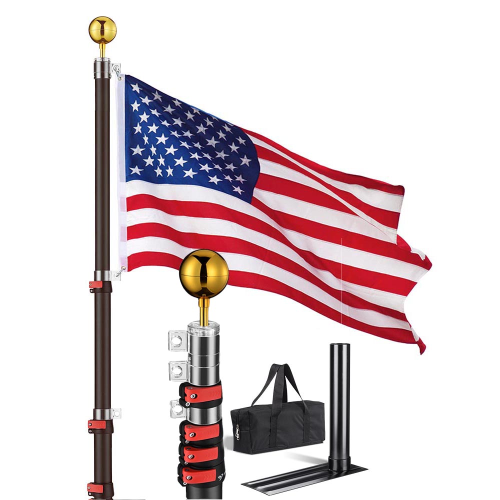 Yescom 25ft. Telescopic Flagpole with Tire Mount Black Image