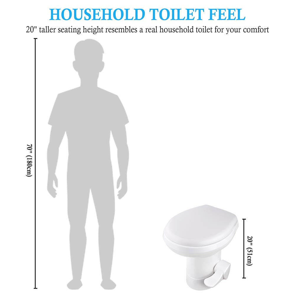 Yescom Foot Flush RV Gravity Flush Toilet High Profile HDPE Travel Image