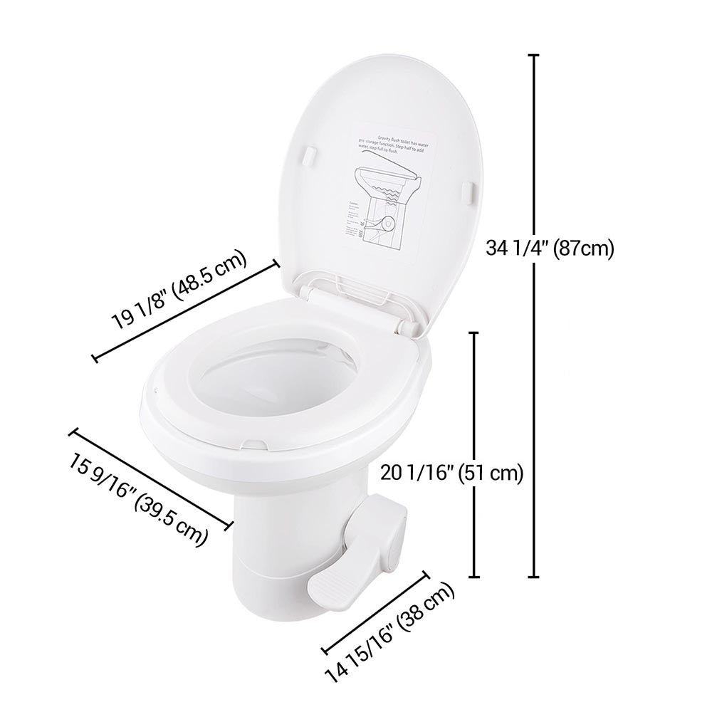 Yescom 20" RV Toilet Gravity Flush High Profile HDPE Travel Image